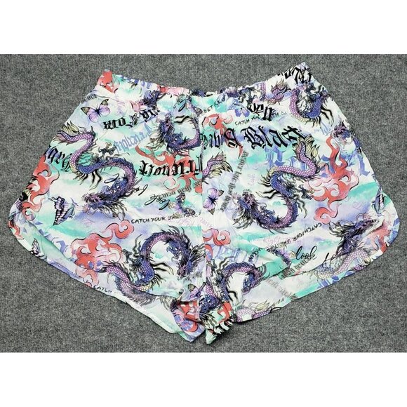 Rue21 Shorts Womens Plus 2X Multicolor Dragon Butterfly High Rise Pull On New - Picture 1 of 11